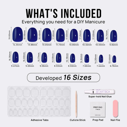 BTArtbox Mystic Navy Blue Short Oval Press On Nails | Soft Gel & Glue Kit