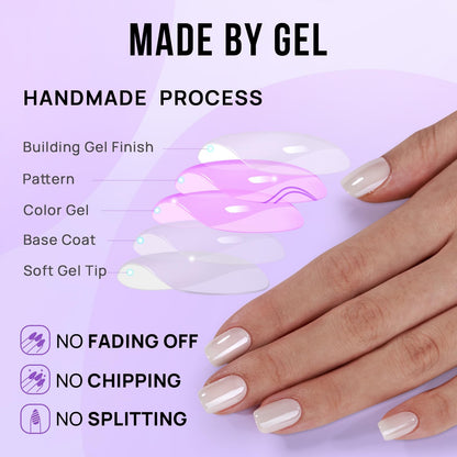 BTArtbox Short Press On Nails – Vanilla Glazed, White Soft Gel, 15 Sizes, 30 Nails