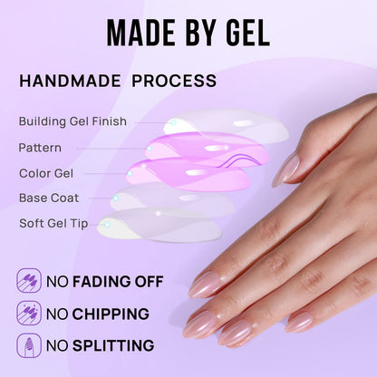 BTArtbox Almond Press On Nails Nudies – 30 Nails, 15 Sizes, Gel-Based, Glossy Nude