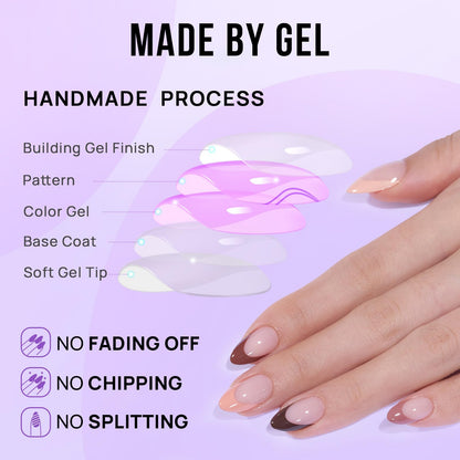 BTArtbox French Tip Press On Nails – Short Almond, Supremely Fit & Natural, 32-Piece Gel Nail Kit with Glue