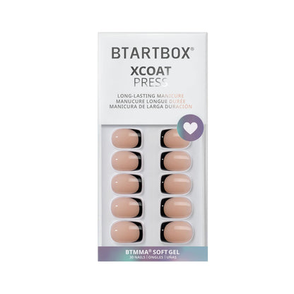 BTArtbox French Tip Press On Nails – Jelly Square Semi-Transparent Nails with Glue, 30 PCS, Classic Black