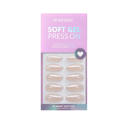 BTArtbox Press On Nails Medium Almond – Chrome Finish, Glazed Donut, 16-Size Nude Glue-On Nails
