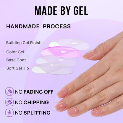 BTArtbox Press On Nails Short – Nude Square Gel Nails Kit (32 Nails, 16 Sizes)