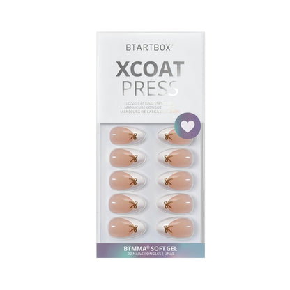 BTArtbox Press On Nails Short White French Tip with Bow – Almond, Glue-On, 16 Sizes