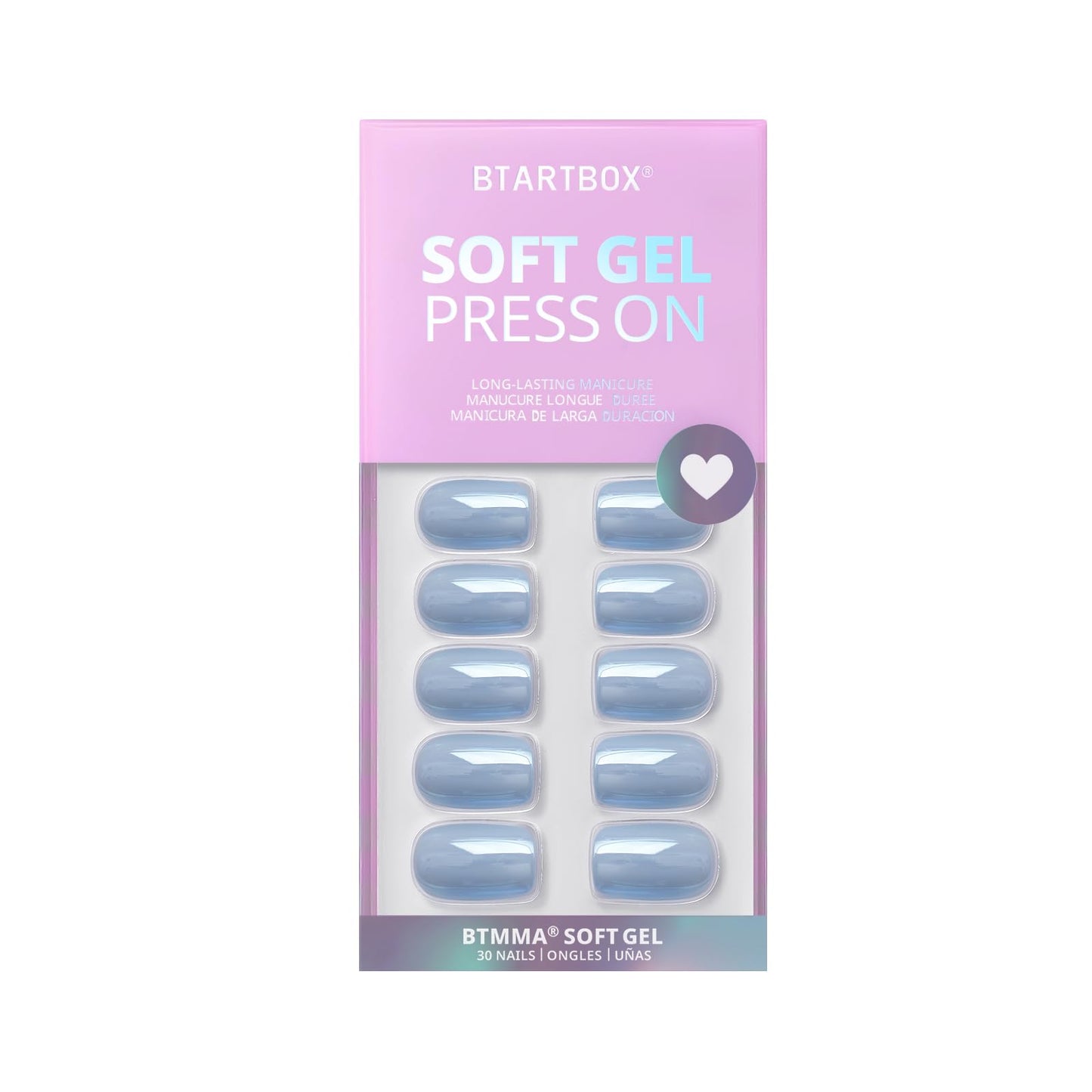 BTArtbox Ocean Glazed Short Square Press-On Nails – Blue Gloss, 15 Sizes, Glue Included
