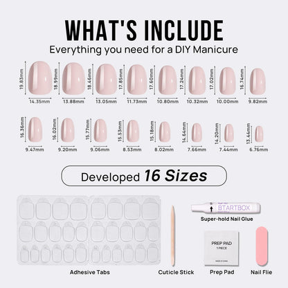 BTArtbox Press On Nails Oval – Soft Gel, Taro Milkshake, Reusable Glue-On Nails, 16 Sizes