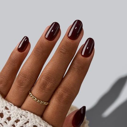 BTArtbox Press On Nails Short – Coffee Bean (Dark Red) | 16 Sizes