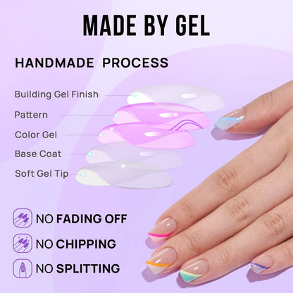 BTArtbox Short Press On Nails - Soft Gel French Tip, Supremely Fit & Natural, 15 Sizes