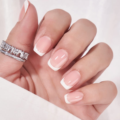 BTArtbox French Tip Press On Nails – Short Gel Nails, 15 Sizes, Classic White