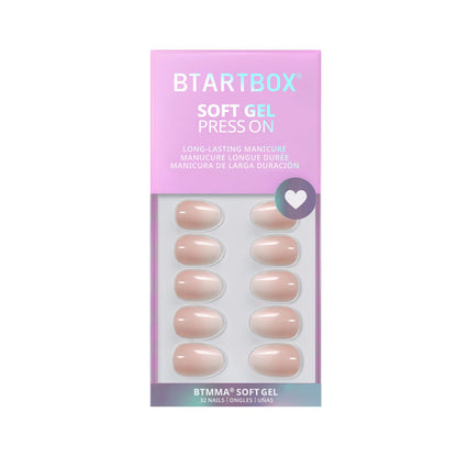 BTArtbox Almond Press On Nails - Extra Short Nude White Ombre Soft Gel, 16 Sizes, 32 Nails Kit