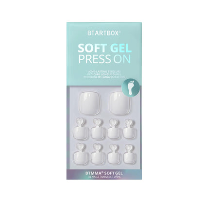 BTArtbox Press On Toenails – White Short Square, Lightweight Glue-On Nails (32 Nails, 16 Sizes)