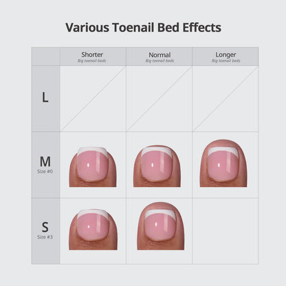 BTArtbox Press On Toenails – Short White French Tips, 32 Kit, 16 Sizes