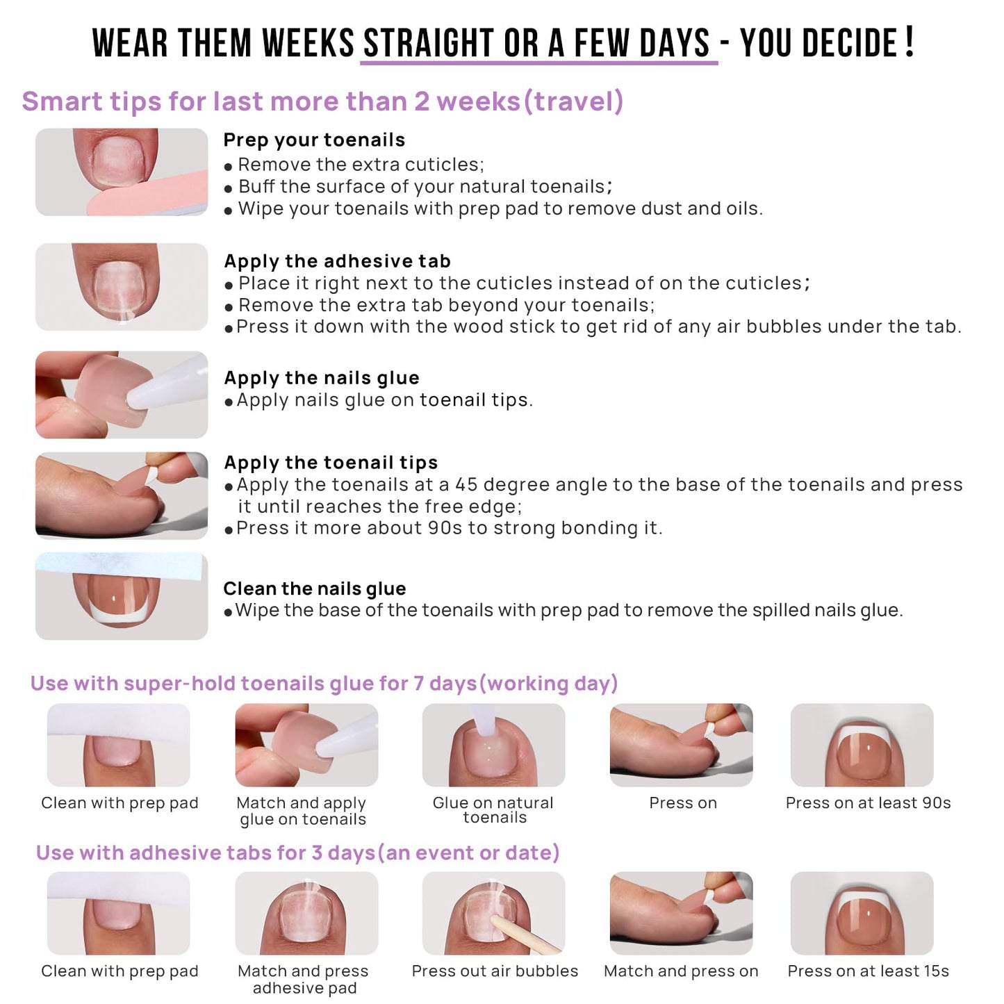 BTArtbox Press on Toenails Short Pink Ombre Square – 32 Nails Kit, 16 Sizes, Glue Included