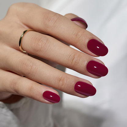 BTArtbox Short Valentines Press On Nails – Red Oval Set, Glue Included, 16 Sizes, 30 Nails