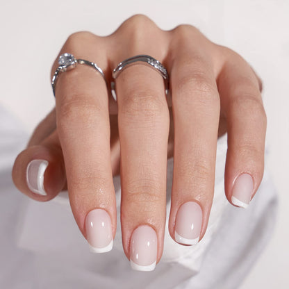 BTArtbox White French Tip Press On Nails – 15 Sizes, Glue-On, Square