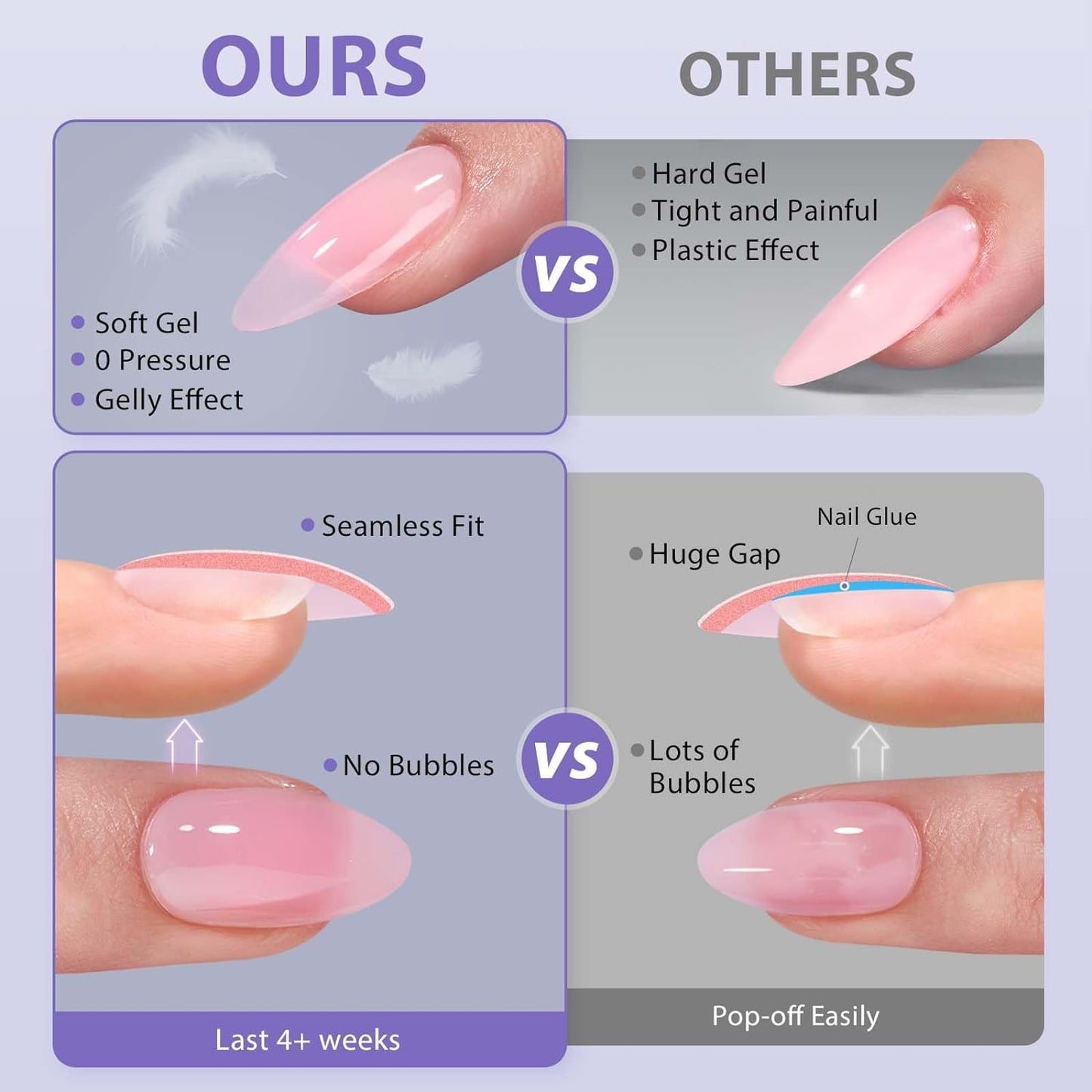 BTArtbox XCOATTIPS Matte Nail Tips - Extra Short Almond Pink | Long-Lasting Soft Gel Extensions