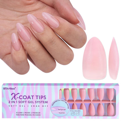 BTArtbox XCOATTIPS Matte Medium Almond Press-On Nails – Long-Lasting Soft Gel Extensions