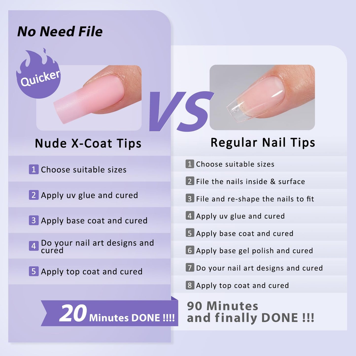 BTArtbox XCOATTIPS Soft Gel Nail Tips — Matte Long Square Press On Nails (One-Step Full Cover)