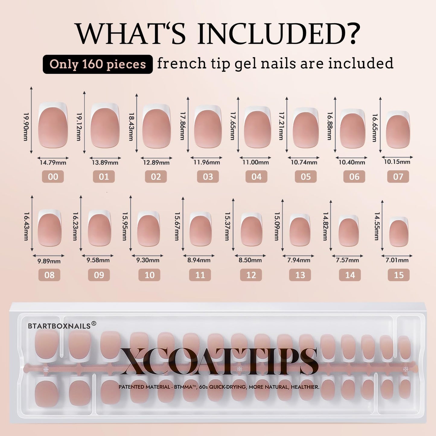 BTArtboxnails XCOATTIPS French Tip Nails – 160pcs Short Brown Press-On Gel Nails