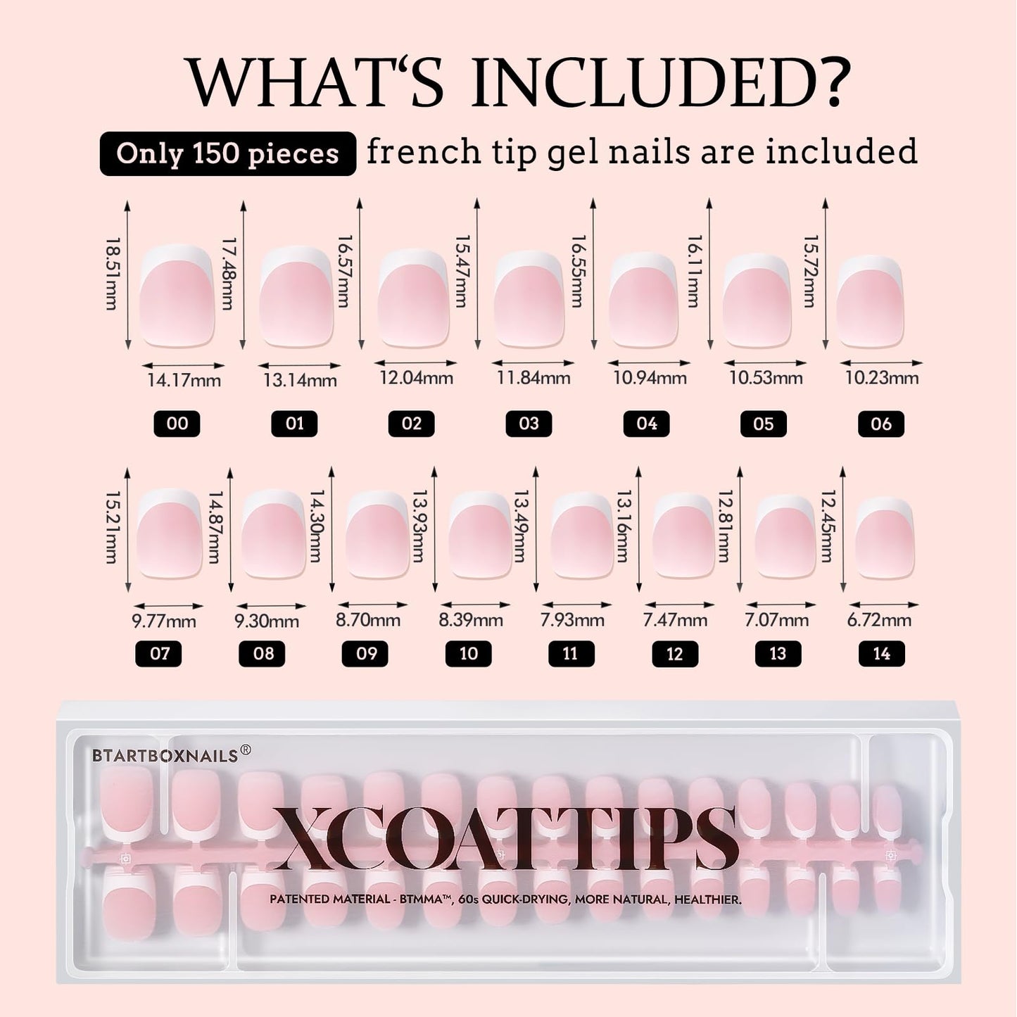 BTArtboxnails XCOATTIPS French Gel Nails - Pink Extra Short Square Press-On Tips