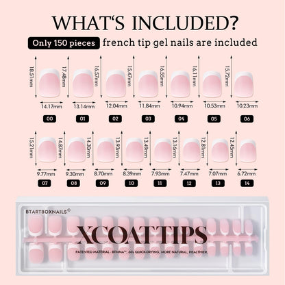 BTArtboxnails XCOATTIPS French Gel Nails - Pink Extra Short Square Press-On Tips