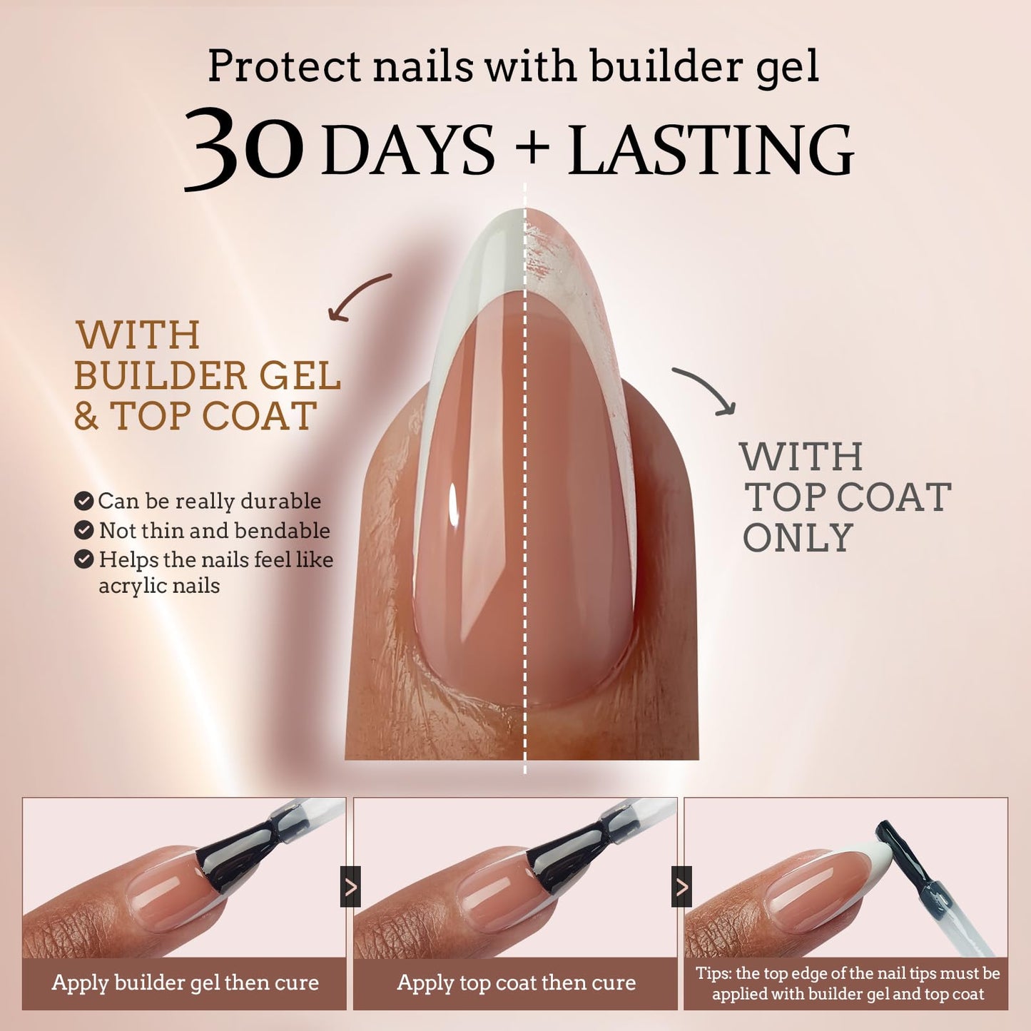 BTArtboxnails XCOATTIPS French Tip Nails – 160pcs Short Brown Press-On Gel Nails