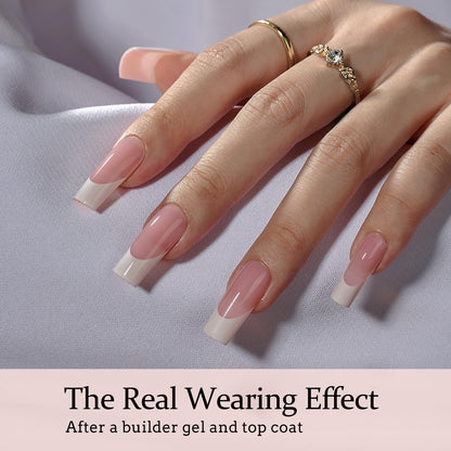 BTArtboxnails XCOATTIPS White French Tip Press-On Nails – Pink Long Square Tips, Soak-Off Extensions