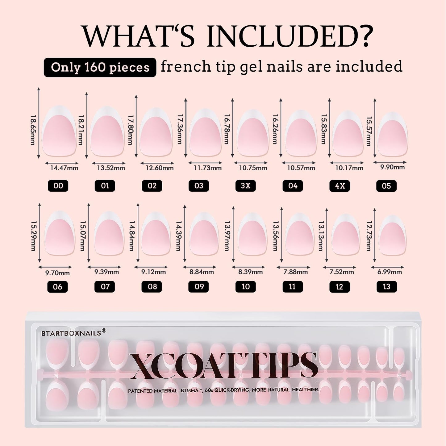 BTARTBOXNAILS French Gel Nail Tips – XCOATTIPS Press-On Nails for French Manicure, Pink, Extra Short Almond