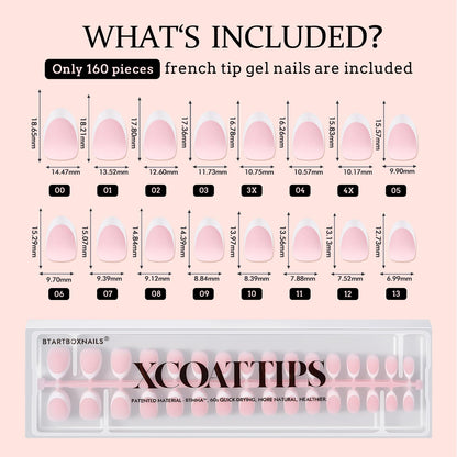 BTARTBOXNAILS French Gel Nail Tips – XCOATTIPS Press-On Nails for French Manicure, Pink, Extra Short Almond