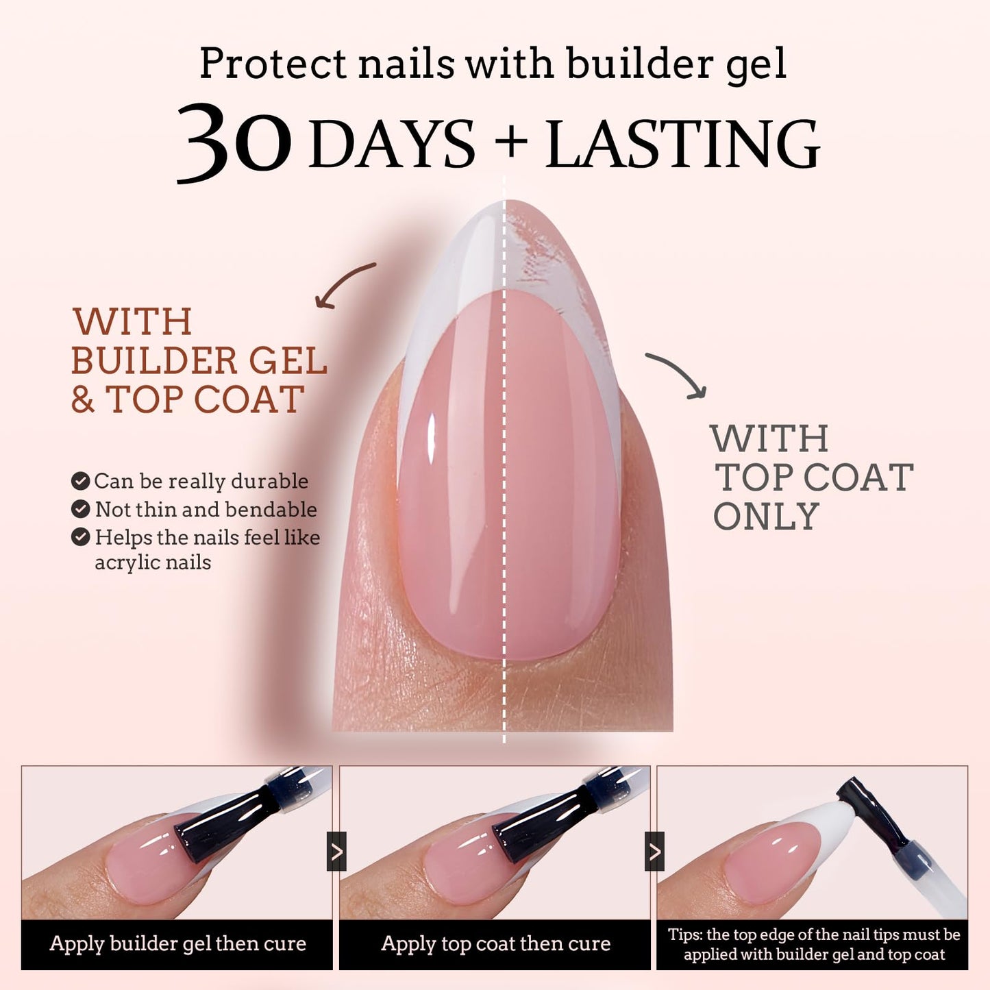 BTArtboxnails XCOATTIPS French Gel Nails - Pink Extra Short Square Press-On Tips