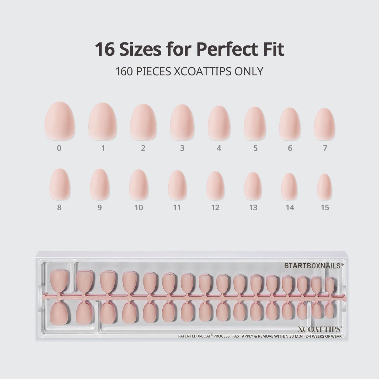 BTArtboxnails XCOATTIPS Bare 5-Shades Nude Press-On Nails – Extra Short Almond, 4-Week Wear, Easy Apply