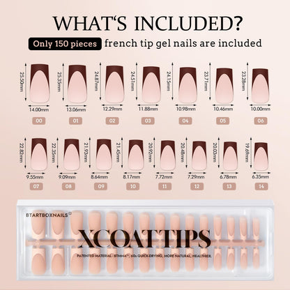 BTArtboxnails XCOATTIPS French Tip Nails – Long Square Soft Gel, 150 Pcs