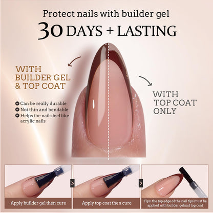 BTArtboxnails XCOATTIPS French Tip Nails – Long Square Soft Gel, 150 Pcs