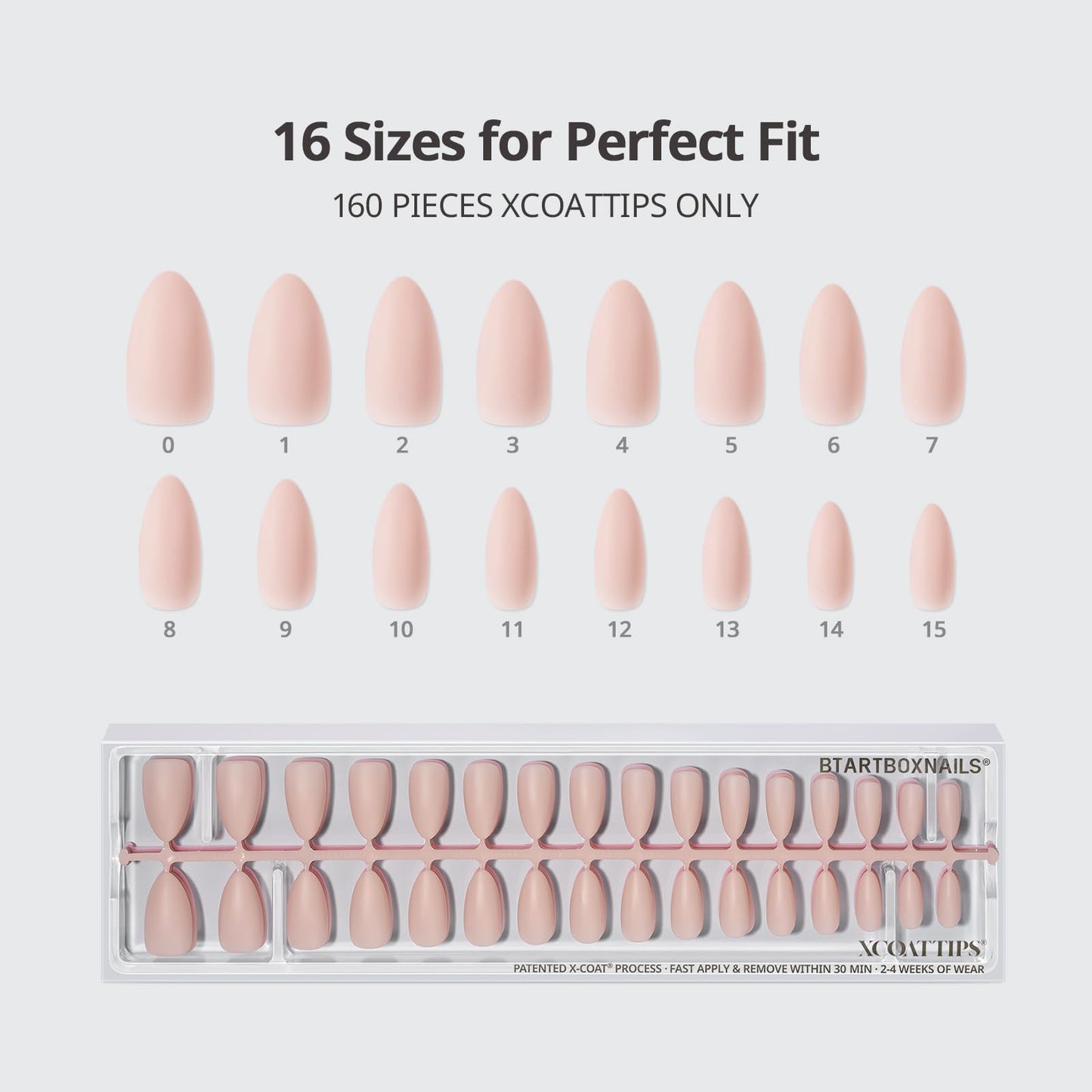 BTArtboxNails XCOATTIPS Bare 5-Shades Nude Press-On Nails – Medium Almond, 16 Sizes, 4-Week Wear