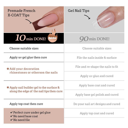 BTArtboxnails XCOATTIPS Nails Press Ons – Skin Tone Square Long Gel Tips, All-in-One French Manicure Kit