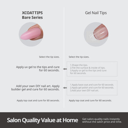 BTArtboxNails XCOATTIPS Bare 5-Shades Nude Press-On Nails – 4-Week Wear, Easy Apply
