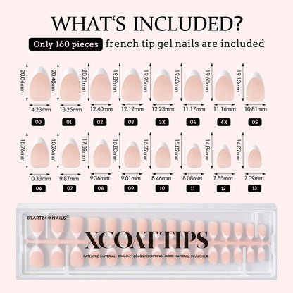 BTArtboxnails XCOATTIPS French Series Press-On Nails – Short Almond Nude French Tips
