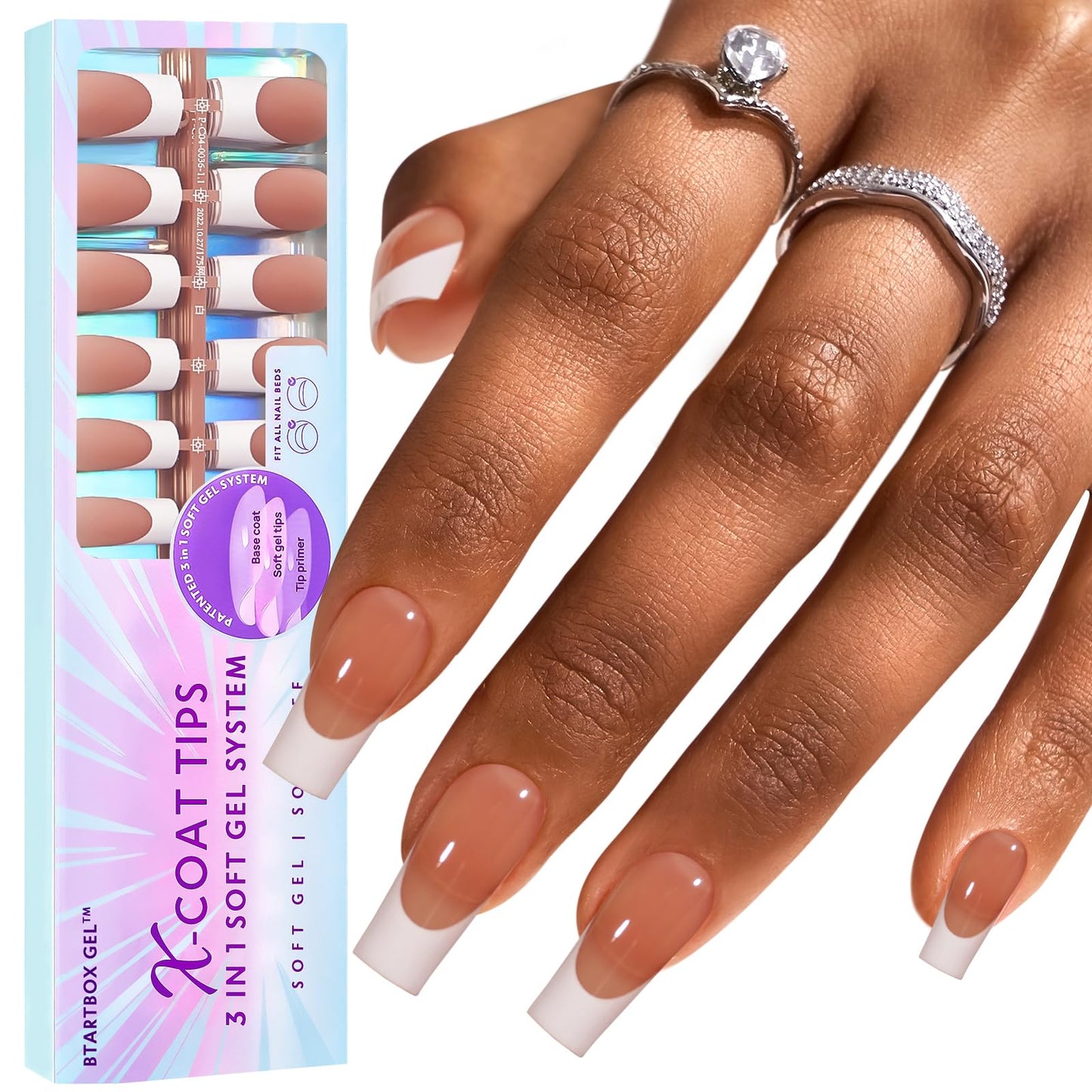 BTArtboxnails XCOATTIPS French Tip Nails, 150pcs Long Brown Press-On Nails for DIY Gel Nail Art
