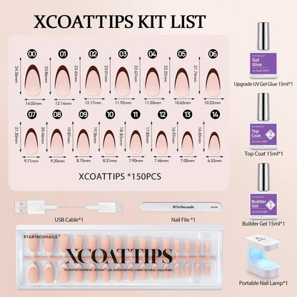 BTArtboxnails XCOATTIPS Almond Press-On Nails – All-in-One French Gel Kit