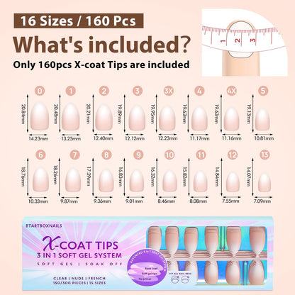 BTArtboxnails XCOATTIPS Ombre Nails - Short Almond Press-On, 160Pcs, 16 Sizes