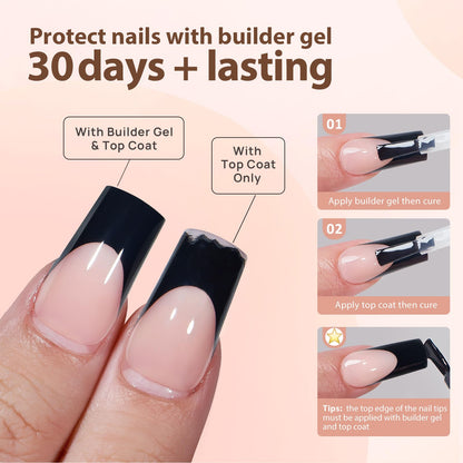 BTArtboxnails XCOATTIPS French Gel Nails – Black French Tip Press-On Coffin Nails