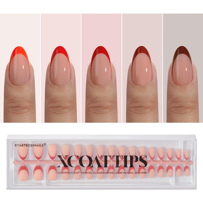 BTArtboxnails XCOATTIPS Red French Tip Press-On Nails – Almond Short Valentines, 160Pcs