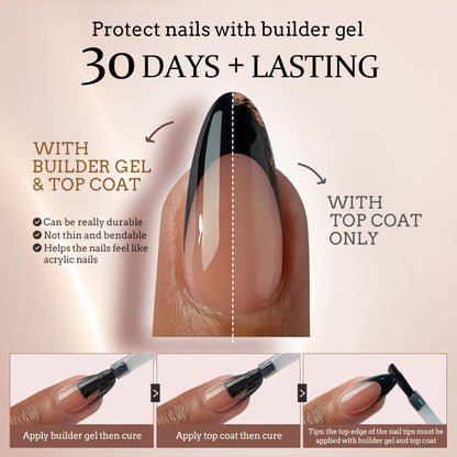 BTArtboxnails XCOATTIPS French Tip Nails – Long Press On Nails, Black Square Tips