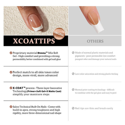 BTArtboxnails XCOATTIPS French Gel Nails – Black French Tip Press-On Coffin Nails