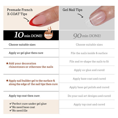 BTArtboxnails XCOATTIPS Red French Tip Press-On Nails – Almond Short Valentines, 160Pcs