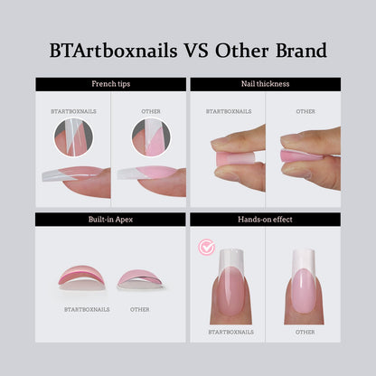 BTArtboxnails XCOATTIPS French Gel Nails – Black French Tip Press-On Coffin Nails