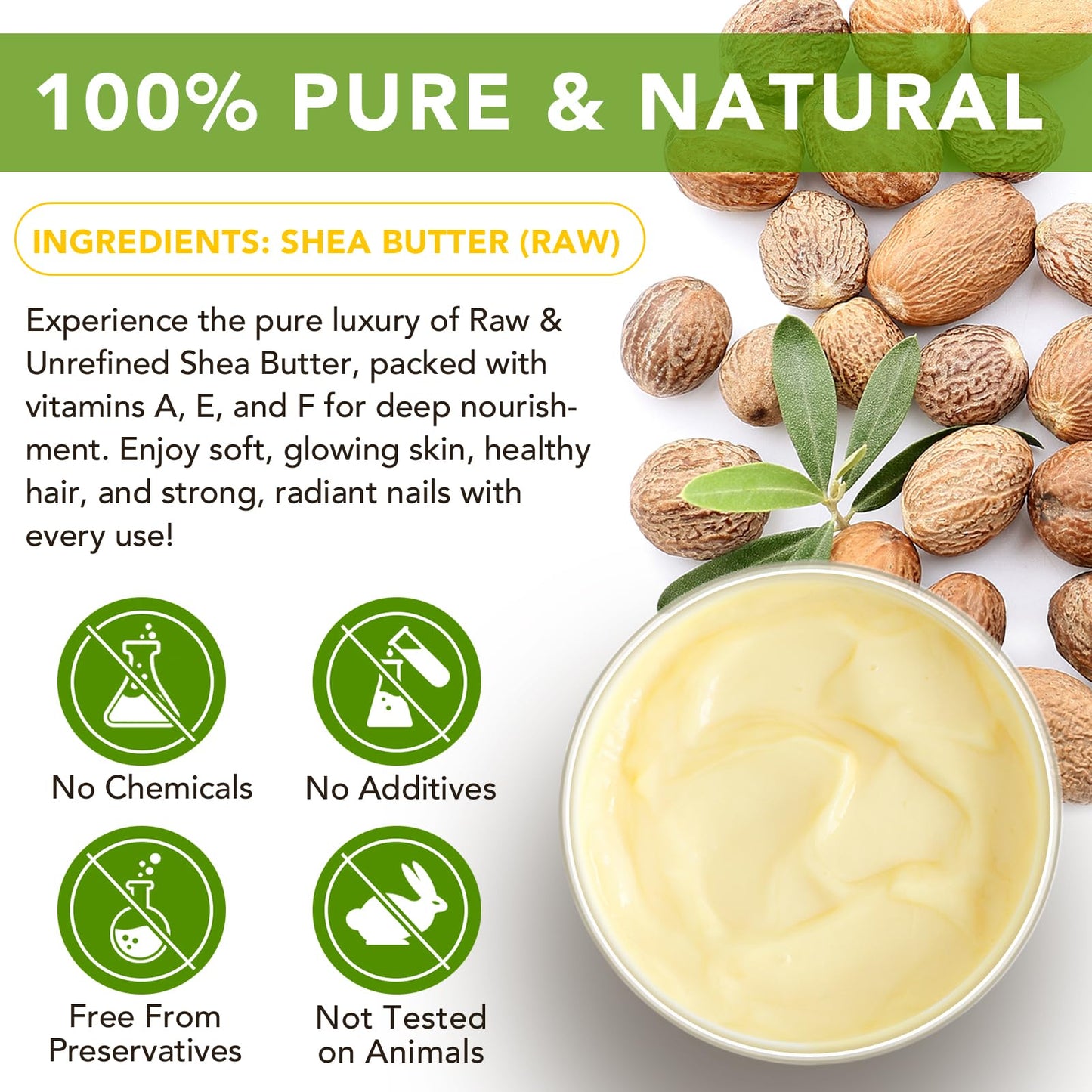 Btefls Pure Organic Shea Butter — Raw, Unrefined, 7.8 oz for Skin & Hair Care