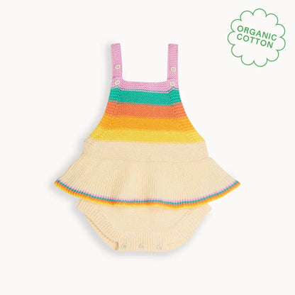Bubble Frill - Rainbow Pink Knit Stripe Romper