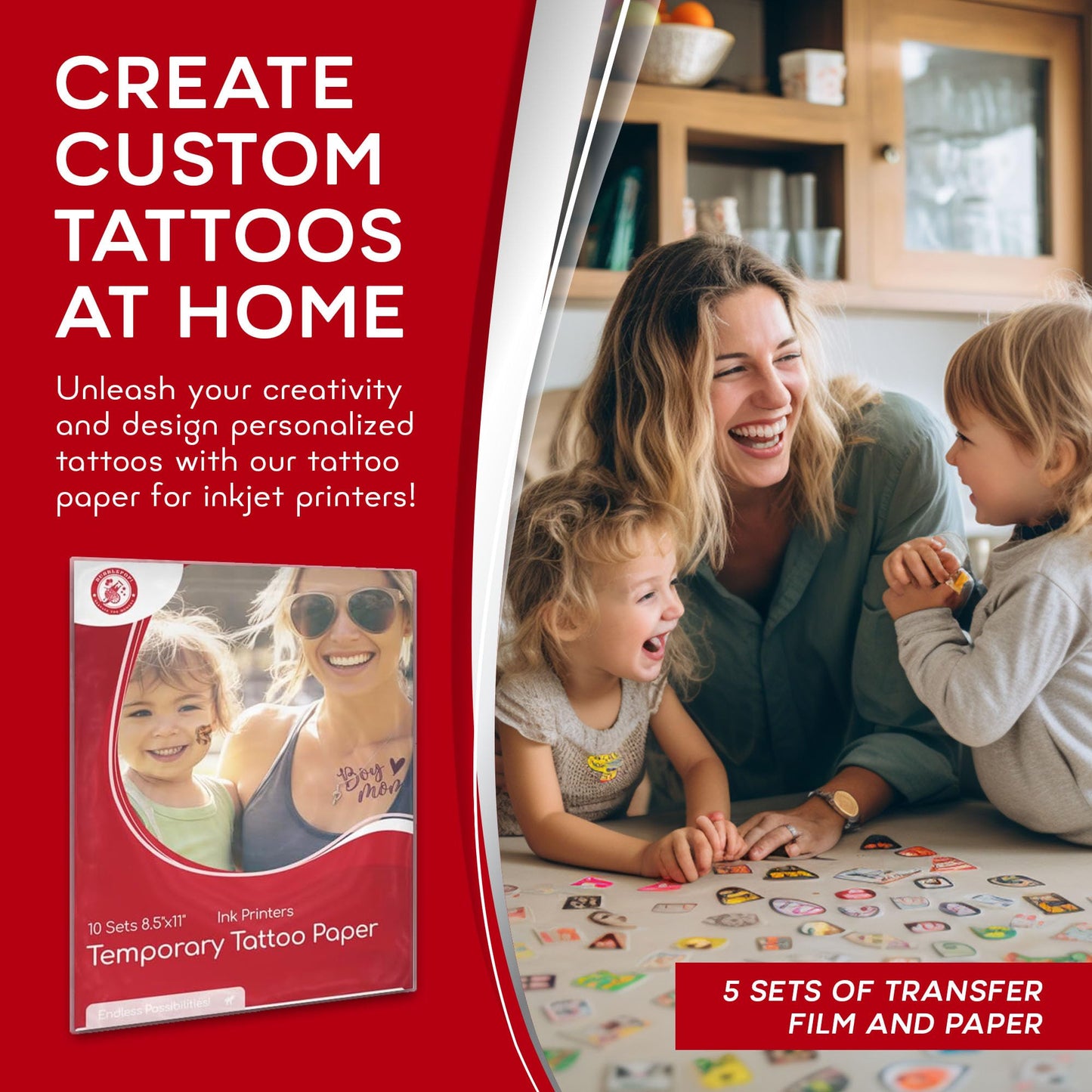 BubblePop! Printable Temporary Tattoo Paper for Inkjet Printer – 10 Sheet Pack