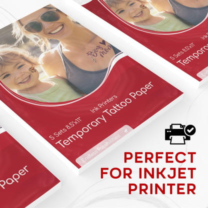 BubblePop! Printable Temporary Tattoo Paper for Inkjet Printer – Skin-Safe, Water-Resistant, 5-Sheet Pack (8.5x11 in)